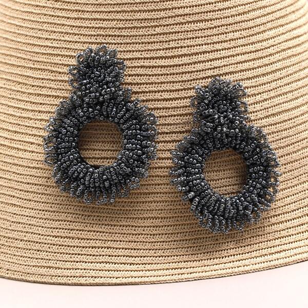 

Simple Beaded Earrings, Dark grey