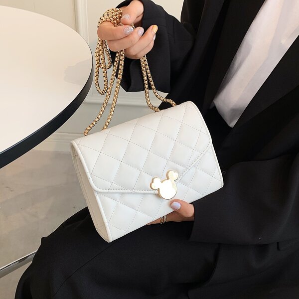 

Quilted Flap Chain Shoulder Bag, White