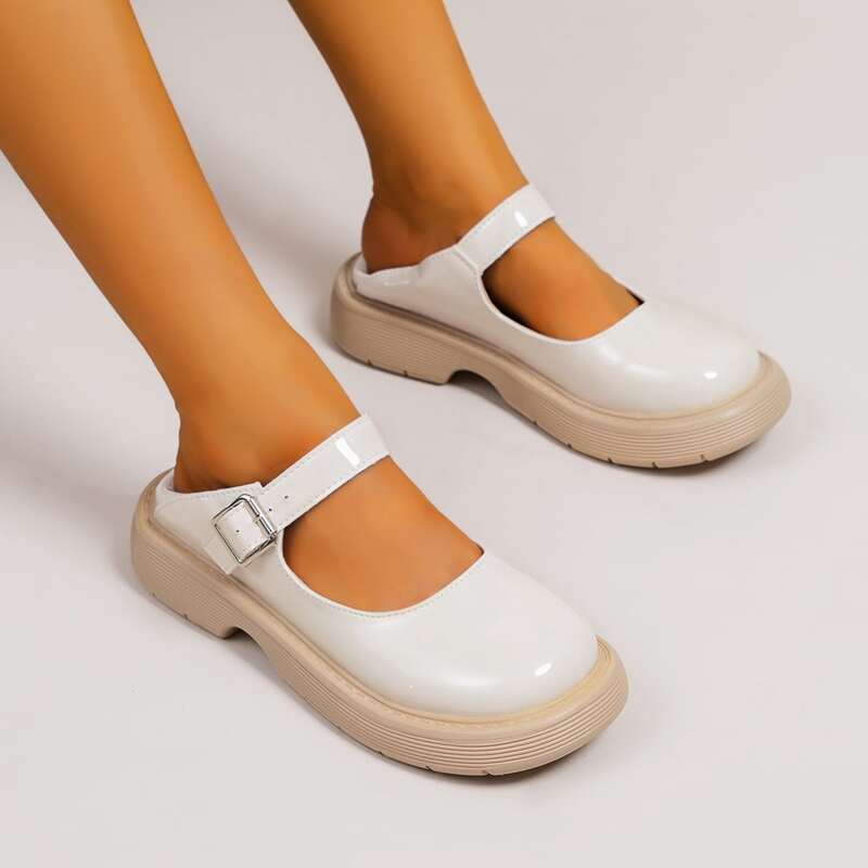 

Minimalist Buckle Decor Mary Janes, Beige