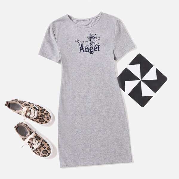 

Girls Angel & Letter Graphic Dress, Light grey
