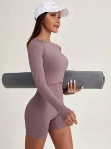 SHEIN Dewbera 快干无缝弹力拇指孔运动套装健身套装女士套装