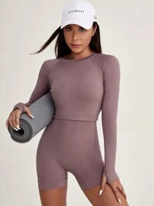 SHEIN Dewbera 快干无缝弹力拇指孔运动套装健身套装女士套装