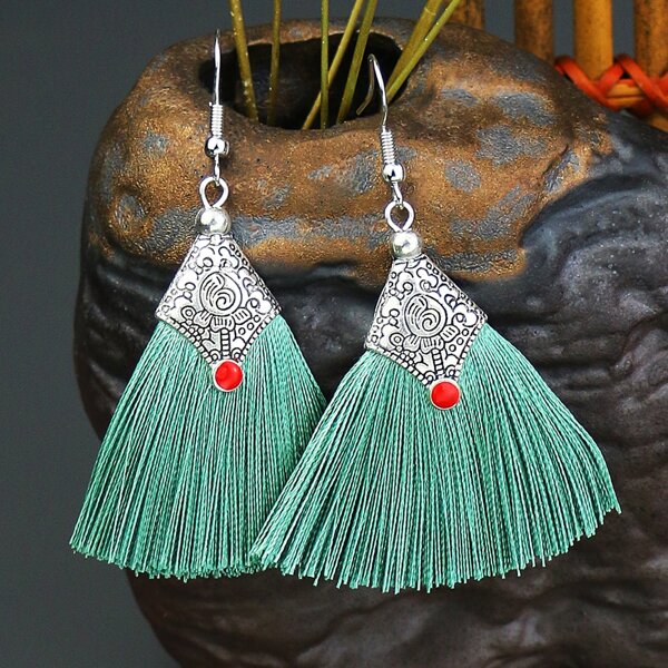 

Tassel Decor Drop Earrings, Green