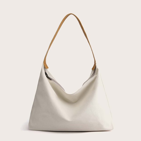 

Minimalist Zip Canvas Shoulder Bag, Beige