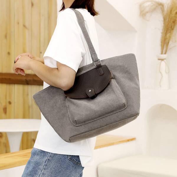 

Large Capacity Canvas Shoulder Tote Bag, Grey