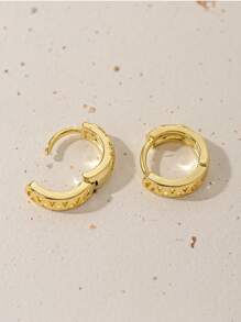 方晶鋯石裝飾圓耳環 - 金黃色 - 查看 2