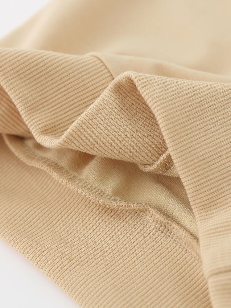 Young Girl Casual Cute Floral & Kitten Print Round Neck Pullover Sweatshirt - Khaki - View 6