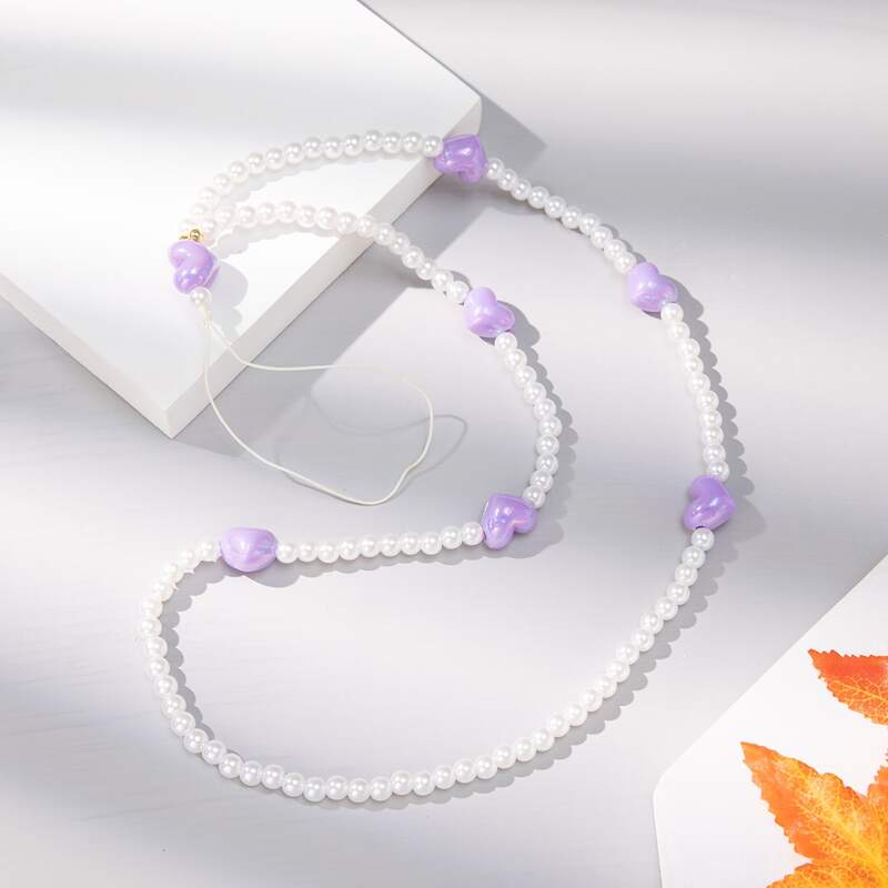 

Heart Shaped Bead Phone Lanyard, Purple