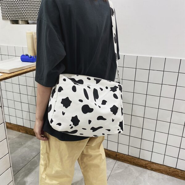 

Cow Print Crossbody Bag, Black and white