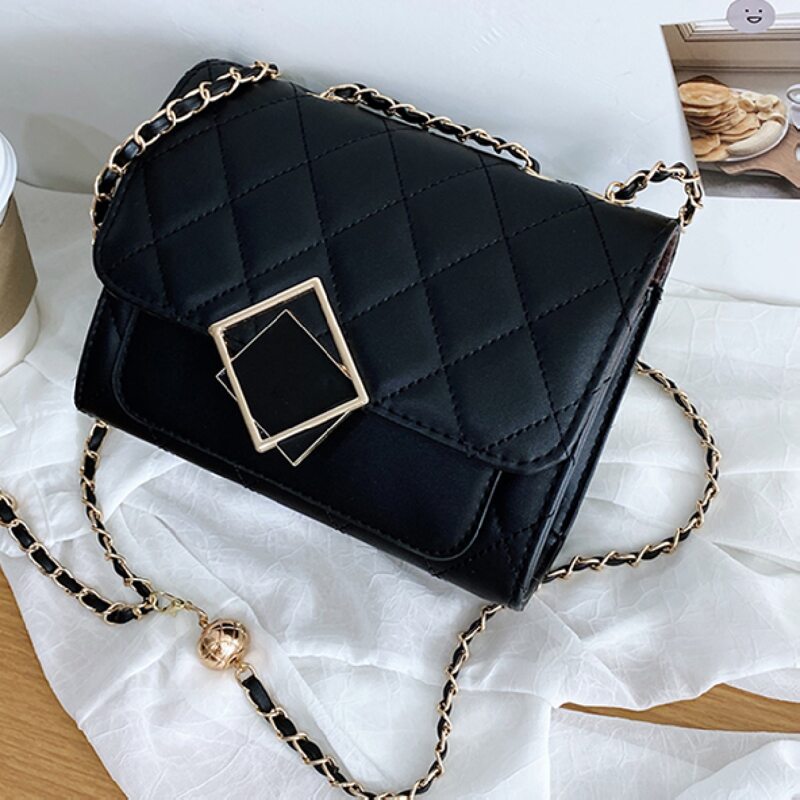

Quilted Flap Chain Bag, Black