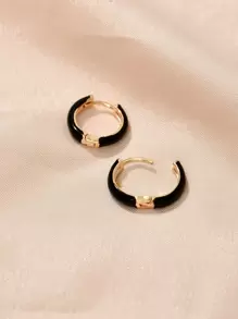 Minimalist Hoop Earrings - Black - View 1