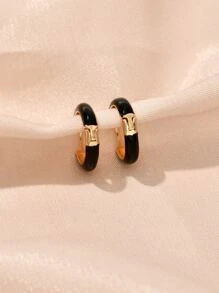 Minimalist Hoop Earrings - Black - View 3