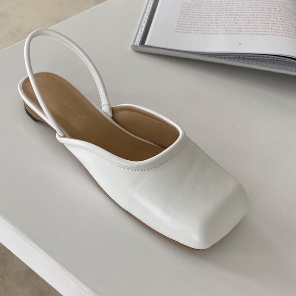 

Minimalist Square Toe Slingback Flats, White