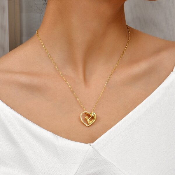

Zircon Heart Charm Necklace, Gold