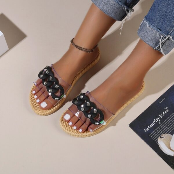 

Rhinestone & Chain Decor Slides, Clear