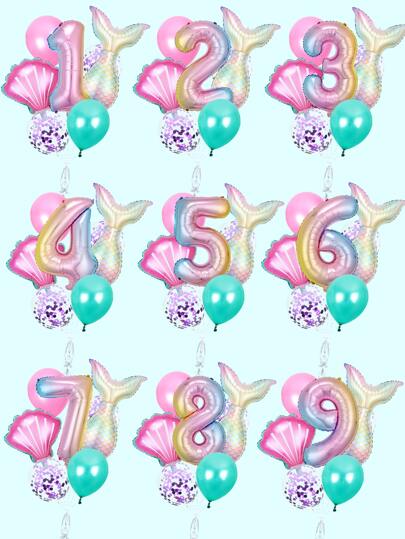 kumozawa 7 件渐变美人鱼尾巴数字设计气球组合（不含吸管）