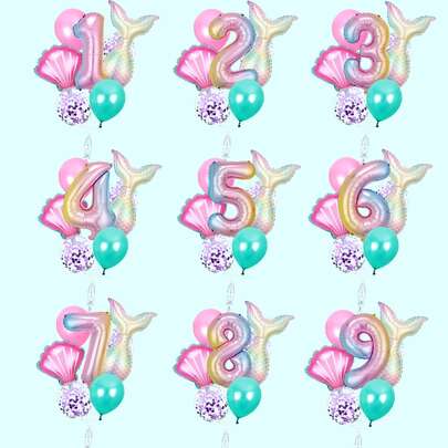 kumozawa 7 件渐变美人鱼尾巴数字设计气球组合（不含吸管）