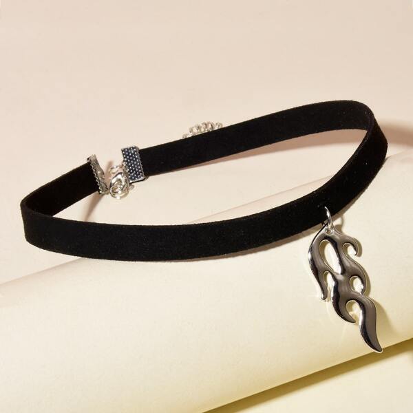 

Flame Charm Necklace, Black