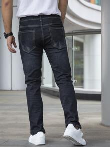 Quần Jeans Skinny Co Giãn In Hình Râu Mèo Thường Ngày Cho Nam - màu đen - Xem 2