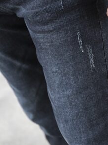 Quần Jeans Skinny Co Giãn In Hình Râu Mèo Thường Ngày Cho Nam - màu đen - Xem 3