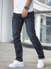 Quần Jeans Skinny Co Giãn In Hình Râu Mèo Thường Ngày Cho Nam - màu đen - Xem 5
