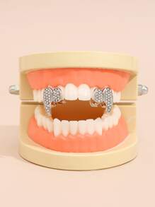 2 piezas Halloween con diseño de diamante de imitación brackets dentales - Plateado - Ver 1