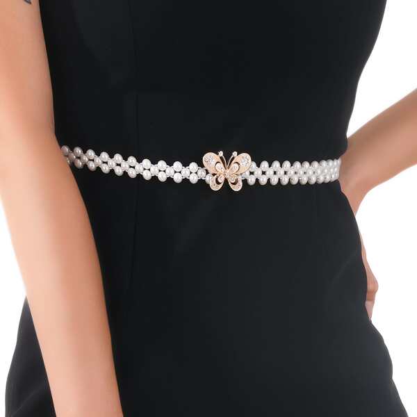 

Butterfly Decor Faux Pearl Belt, White