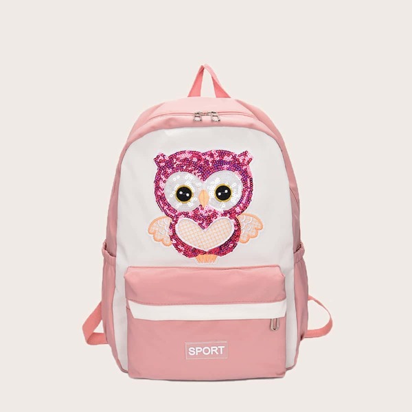 

Letter Patch Cartoon Pattern Backpack, Pink