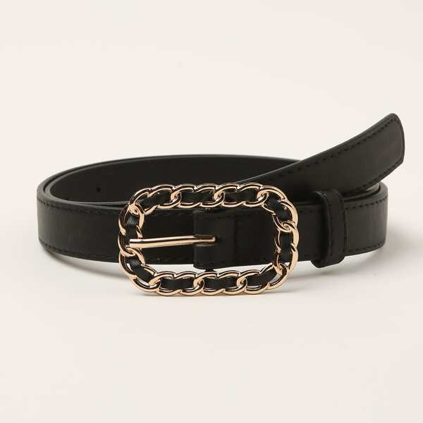 

Metal Buckle Belt With Hole Punch, Black