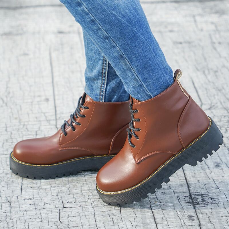 

Minimalist Lace Up Front Combat Boots, Brown