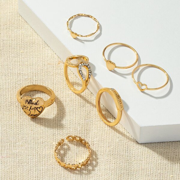 

7pcs Rhinestone Decor Ring, Gold