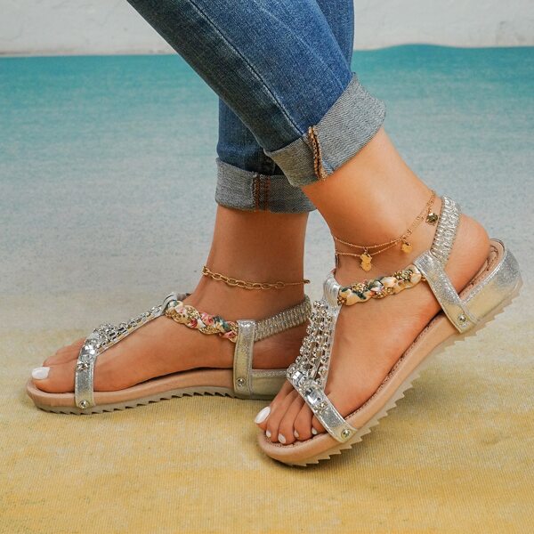 

Rhinestone & Scarf Decor Sandals, Silver