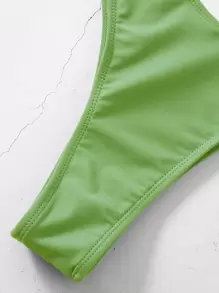 SHEIN Swim Summer Beach Mono Bikini Set Underwired Bra & High Cut Bottom 2 Piece Bathing Suit - Olive Green - View 3