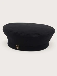 字母裝飾貝蕾帽 - 黑色 - 查看 2