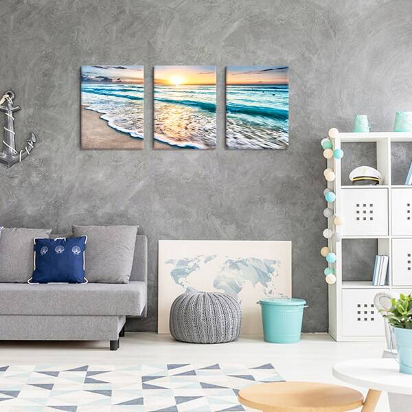 

3pcs Sea Print Unframed Painting, Multicolor