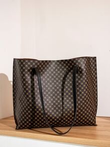 Allover Print Shoulder Tote Bag - Coffee Brown - View 2