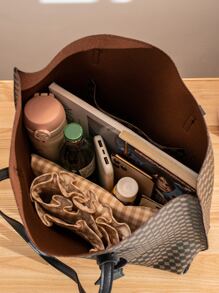 Allover Print Shoulder Tote Bag - Coffee Brown - View 3