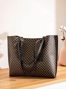 Allover Print Shoulder Tote Bag - Coffee Brown - View 4