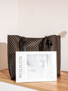 Allover Print Shoulder Tote Bag - Coffee Brown - View 5