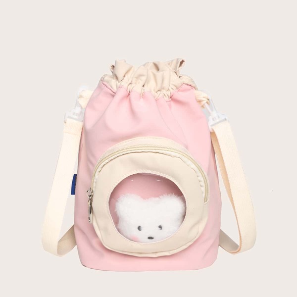 

Clear Detail Drawstring Crossbody Bag, Pink