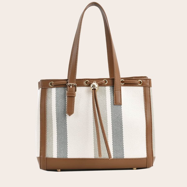 

Striped Pattern Tote Bag, Multicolor