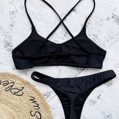 Solid High Cut Bikini Swimsuit