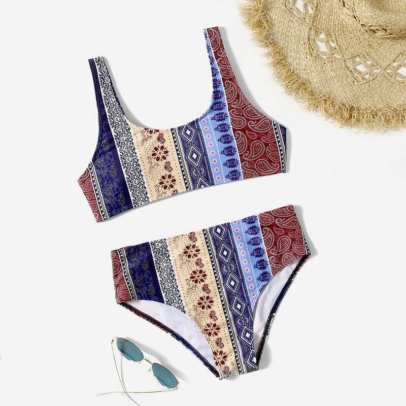 

Floral Print Bikini Swimsuit, Multicolor