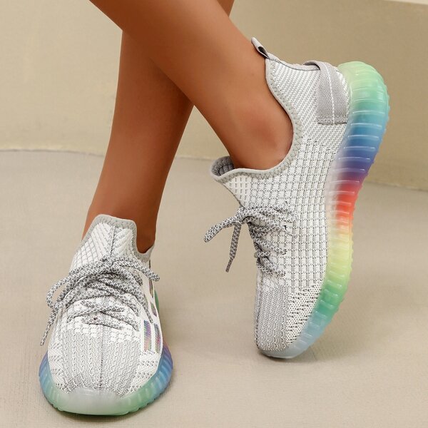 

Lace Up Decor Knit Running Shoes, Grey
