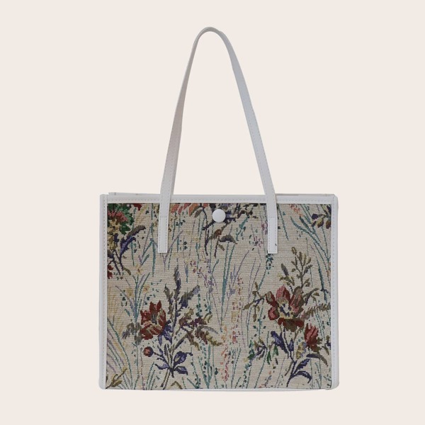 

Painting Trim Detail Shoulder Tote Bag, Multicolor