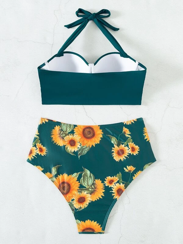 J Bikinis Set Traje De Baño Tankini Con Estampado De Girasol J Bikinis Set Traje De Baño Tankini Con Estampado De Girasol