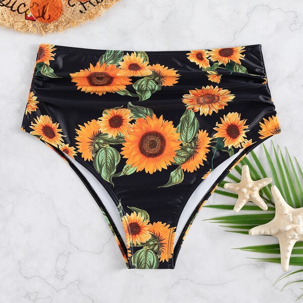 

Sunflower Print High Waisted Bikini Bottom, Black