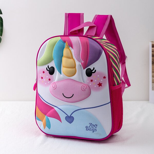 

Girls Colorblock Cartoon Unicorn Graphic Backpack, Hot pink
