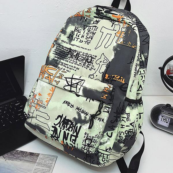 

Men Colorblock Letter Graphic Classic Backpack, Green