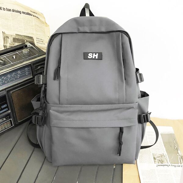 

Men Minimalist Letter Patch Classic Backpack, Grey